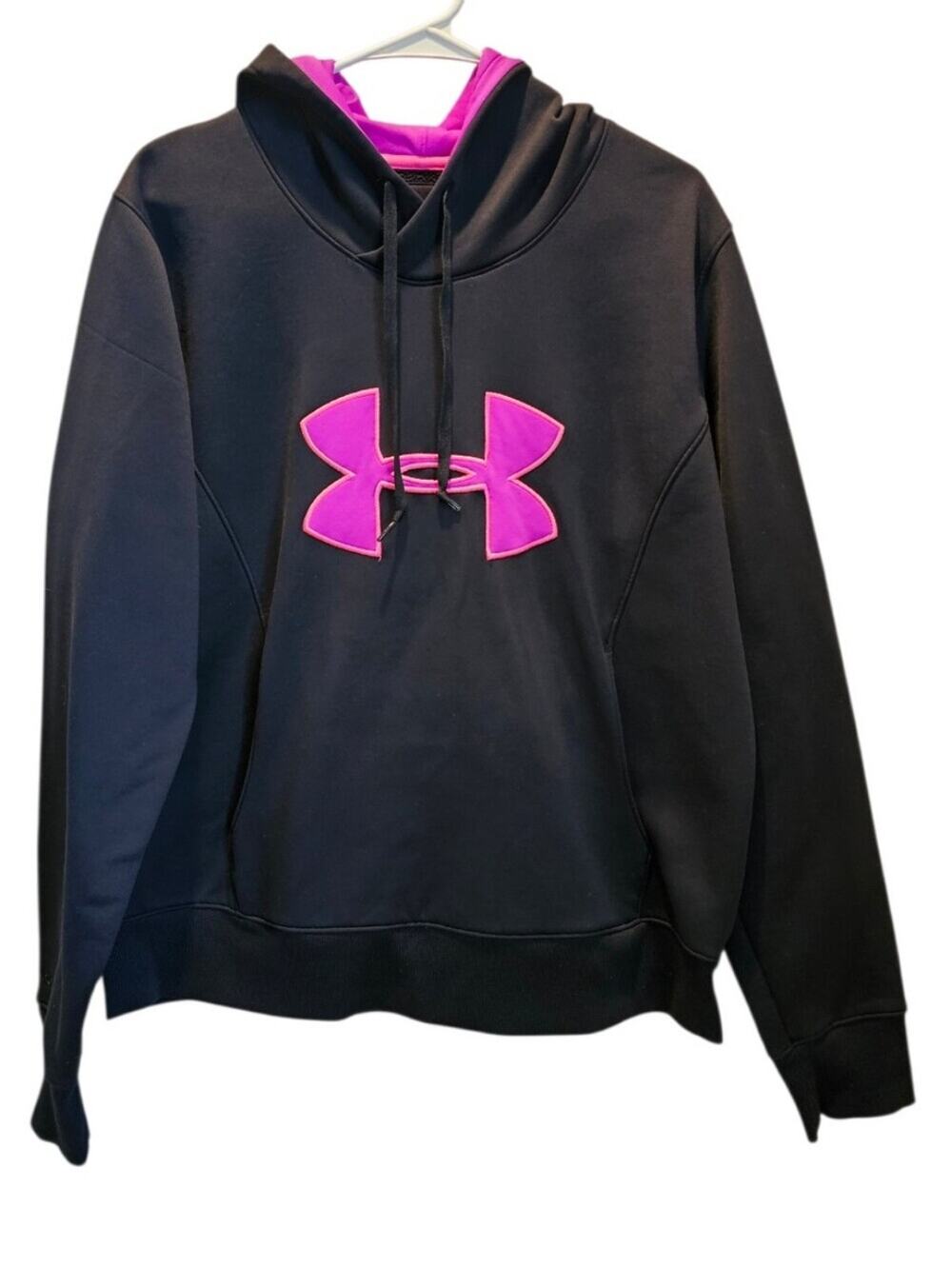 Under Armour Semi Fitted Cold Gear Sweatshirt Black With Purple And Pink Logo XL